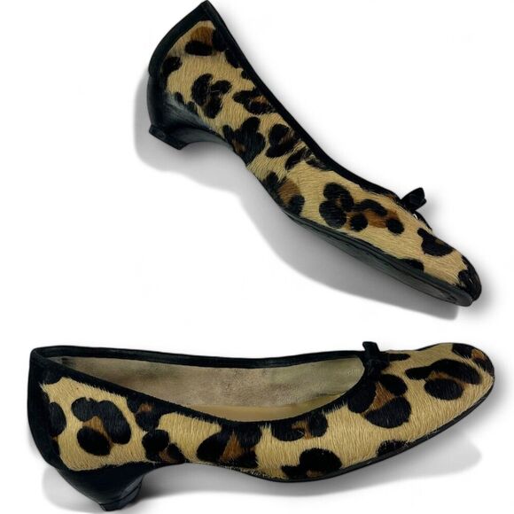 Nine West Leopard Print Calf Hair heel Ballet Pump 8 Cheetah Vtg Y2K Preppy Shoe - Picture 2 of 14